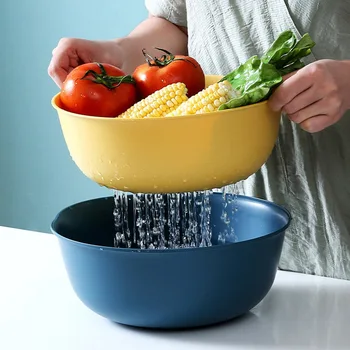 

Kitchen Drain Basket Double Rotatable Drain Storage Basket Detachable Vegetable Fruit Storage Baskets Rice Washing Colander Tool