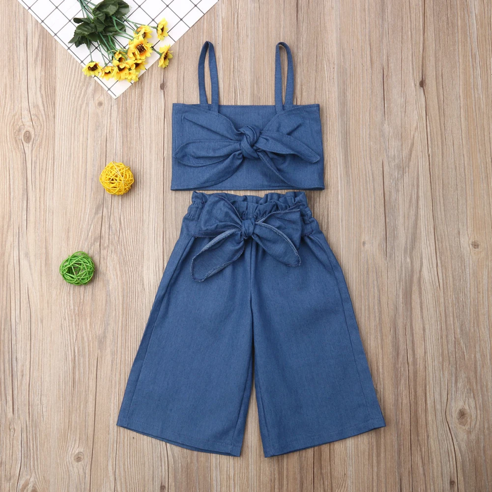 Kinder Baby mächen Kleidung armellose Weste Топы+ lange Hosen комплект пляжного костюма