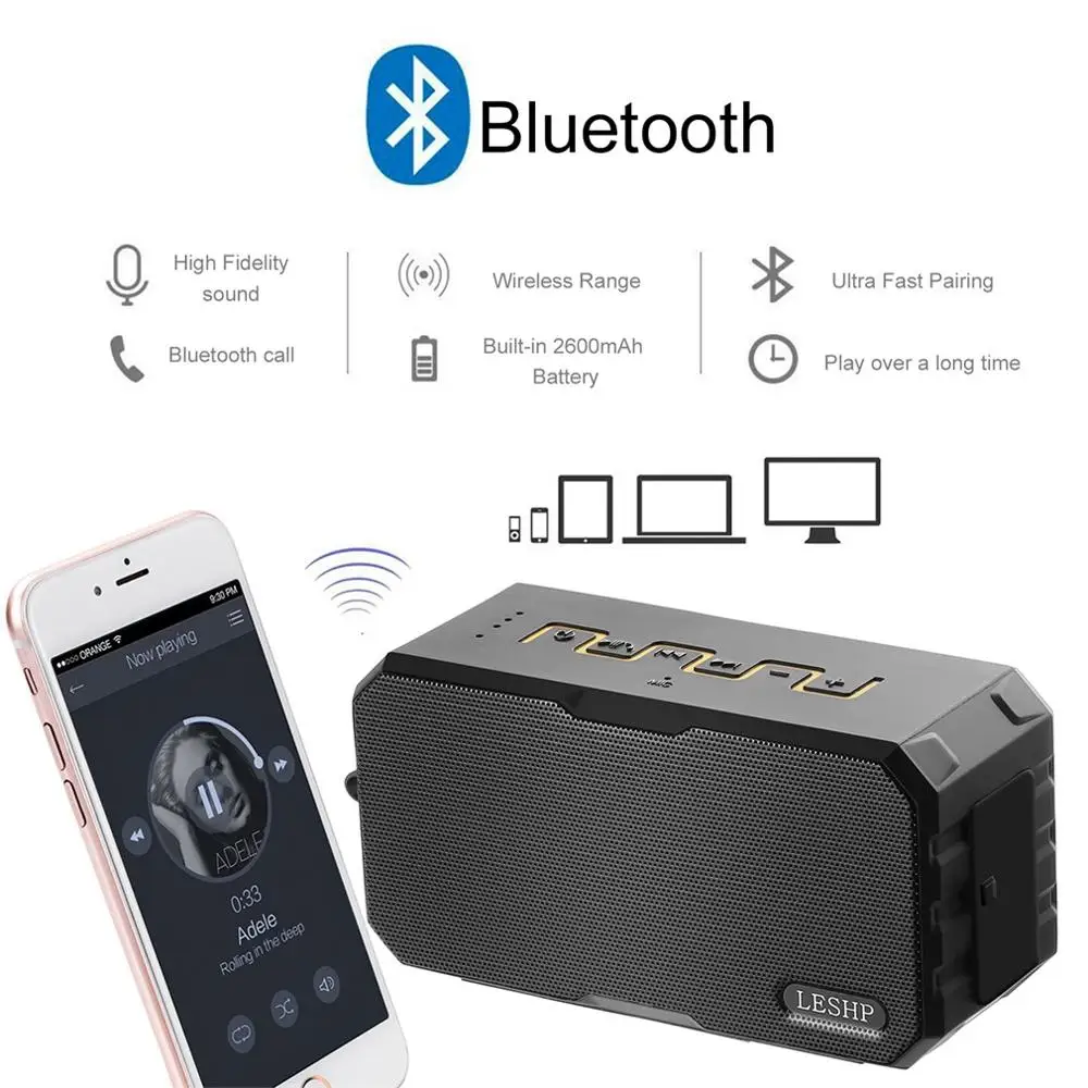 

LESHP Wireless Bluetooth Speaker Waterproof Dustproof Shockproof Speaker Mini Outdoor Ultra Portable Hiking Climbing Beach