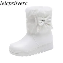 Женские ботинки зимние теплые ботильоны на среднем каблуке с круглым носком из кроличьей шерсти пикантные модные повседневные ботинки из искусственной кожи, увеличивающие рост