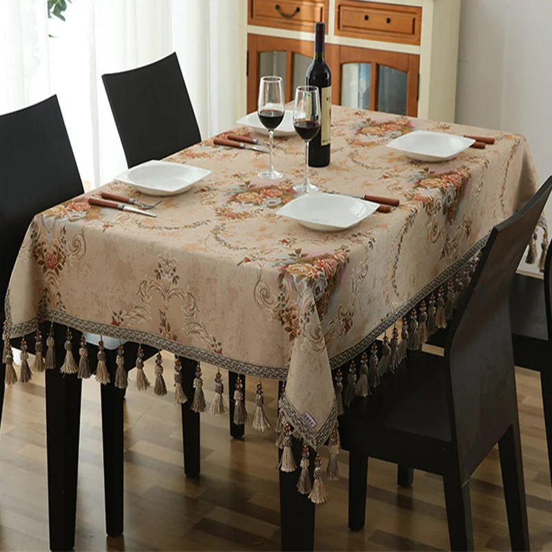 

Multifunction Retro Table Cloth Cover Coffee Jacquard Flowers Rectangular Home Luxury Tea Tablecloth Tassel Tapete Mantel Mesa