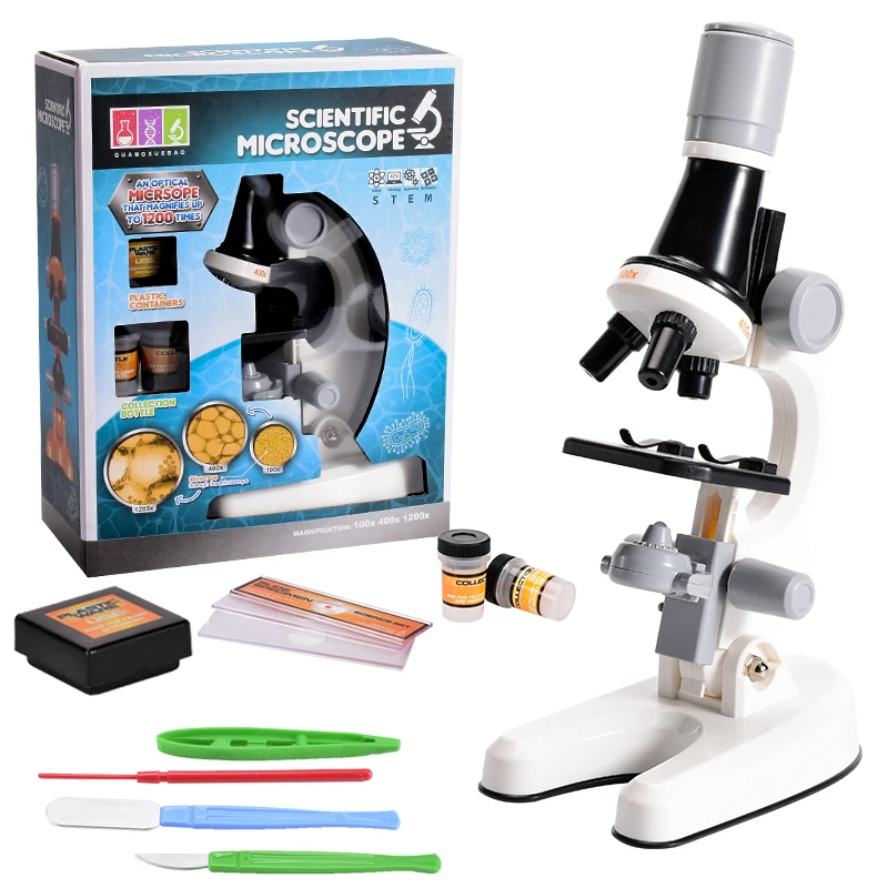 Microscope Kit Lab 100X-1200X Home School Educational Toy Gift For Kids Child 