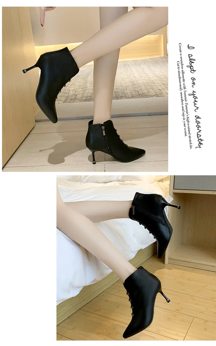 Winter Leather Martin Boots Women'S Shoes Plus Velvet To Keep Warm For Women Side Zipper High Heel Snow Boots Cotton Boots