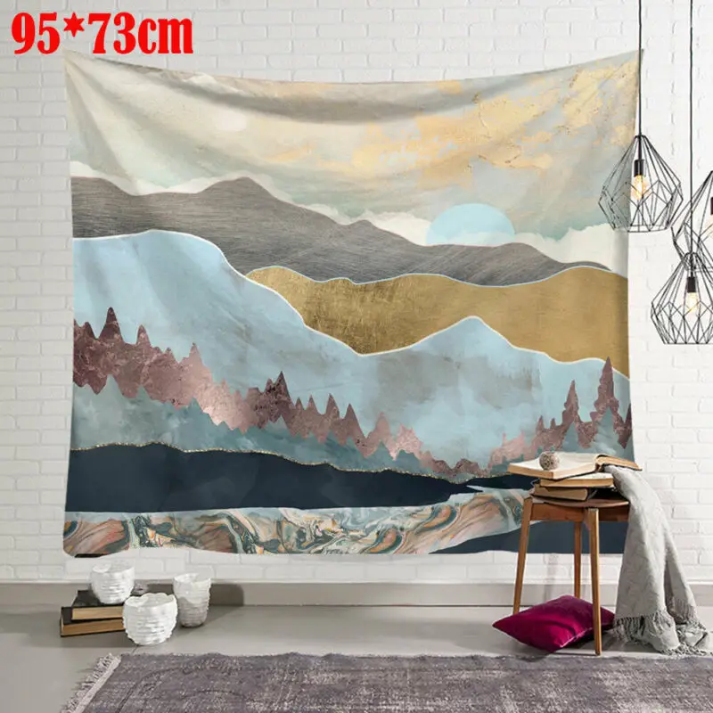 

Nature Art Wall Fabric Hippie Psychedelic Tapestry Wall Hanging Tree Landscape Wall Carpet Cloth Sunset Mountain Indigo Tapestry