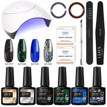 Azure beauty 14 шт./лот 36 Вт Светодиодная лампа инструменты для дизайна ногтей маникюрный набор Полупостоянный светодиодный гель Гибридный гвоздь лак основа верхнее покрытие наборы