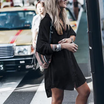 

Straight Brief Solid White Color Cotton Blouses Oversize Plus Large Size Long Women Shirt V Collar Dress