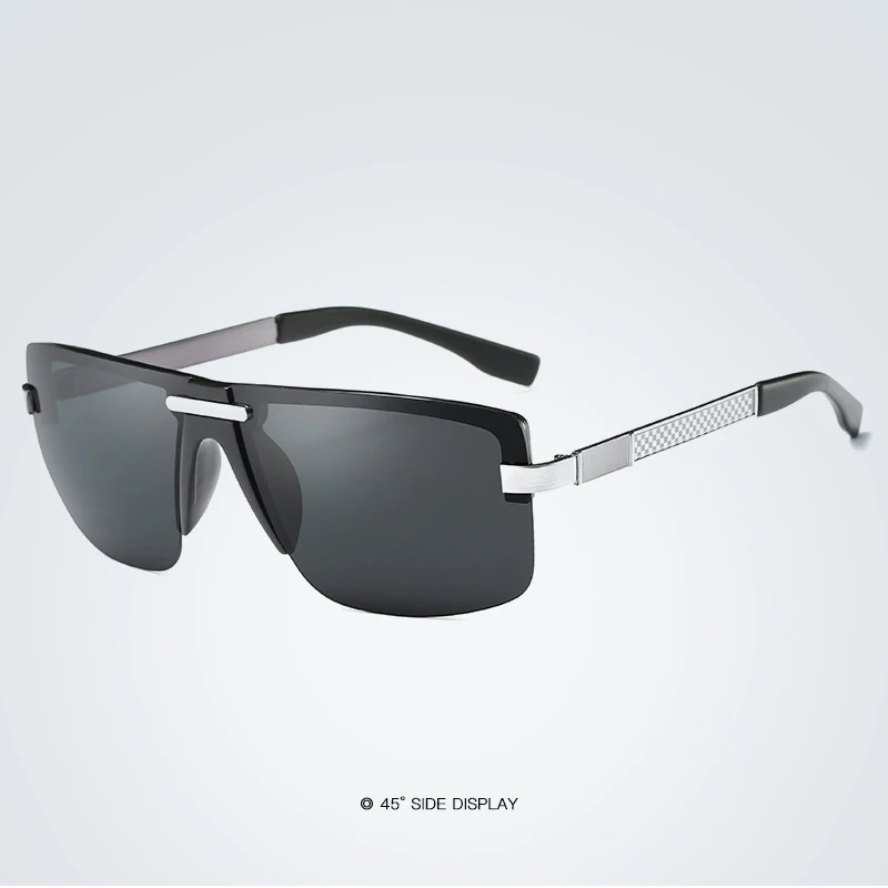 Men Polarized Rectangular Sunglasses Retro Driving Outdoor Fashion Eyewear Rimless Brand Design - Цвет линз: silver black