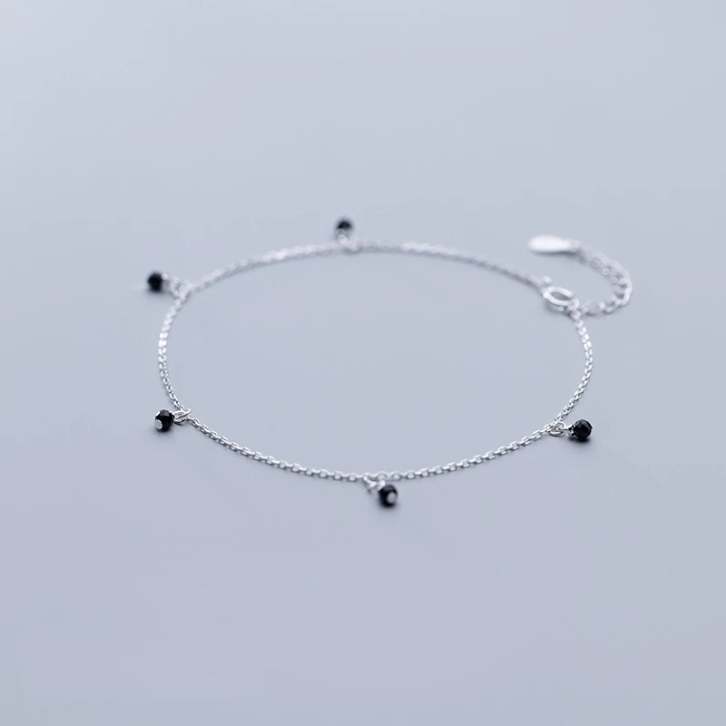 925 стерлингового серебра лодыжки черный синтетический кристалл простой темперамент ювелирные изделия для женщин девочек Свадебный модный подарок регулируемый