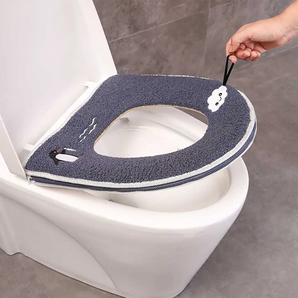 Водонепроницаемый плюшевый чехол для унитаза мультяшная мягкая подушка для унитаза с ручкой на молнии Deska Klozetowa ванная комната Крышка для туалета