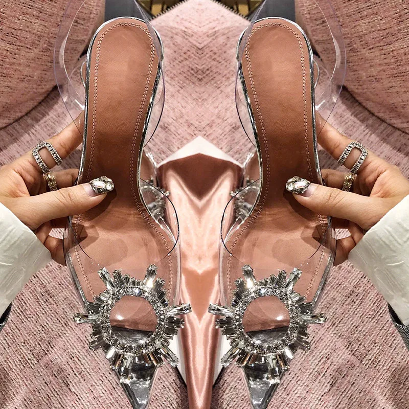 Crystal-Embellished-PVC-Slingback-Sandals-Flower-Diamond-Buckle-Wine-Glass-High-Heels-Women-Wedding-Shoes-Pumps
