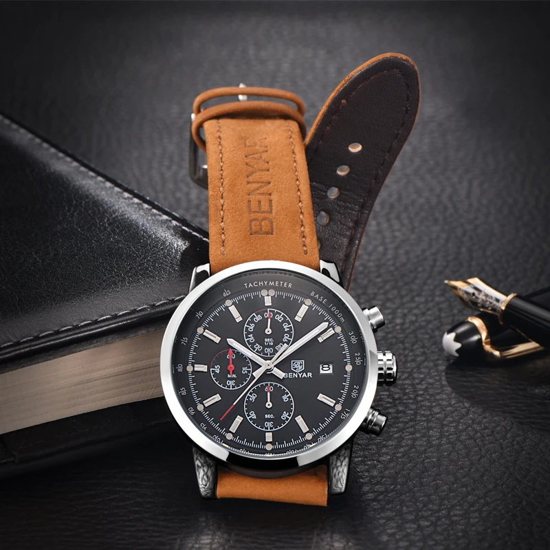 BENYAR модные Хронограф Мужские спортивные часы Reloj Hombre Топ люксовый бренд Кварцевые водонепроницаемые часы мужские часы Relogio Masculino