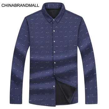 

Thick Men Plus Fat Plus Size Leisure Plus Velvet Shirt Male Fat Man Printing Long Sleeve Keep Warm Shirt