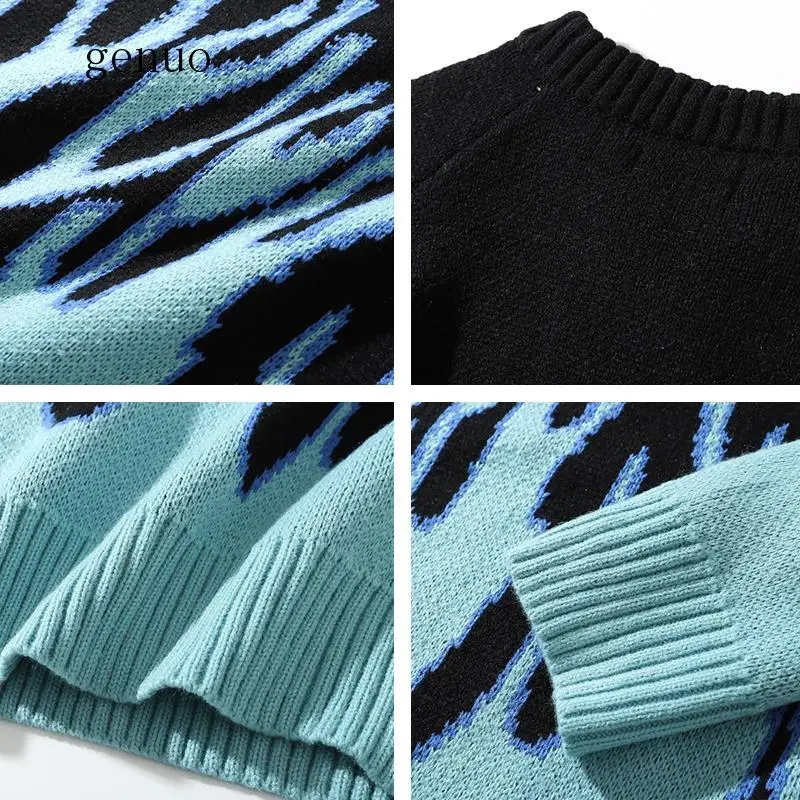 Flame Crew Neck Knitwear Jacquard Women's Sweater Hip Hop Sweater Pullover Hipster Sweater Woman Clothing Flame Crew Neck Knitwear Jacquard Women's Sweater Hip Hop Sweater Pullover Hipster Sweater Woman Clothing