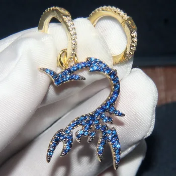 

Real 925 Sterling Silver Asymmetric monaco Earrings Fashion Women blue Zircon scorpion drop earrings brand jewelry