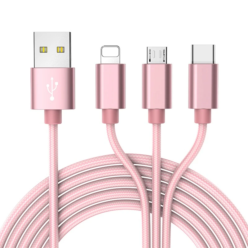 3 в 1 USB кабель для samsung Xiaomi кабель для быстрой зарядки для Android Micro usb type C type-c 3 в 1 Кабели для мобильных телефонов шнур для зарядки - Цвет: Rose