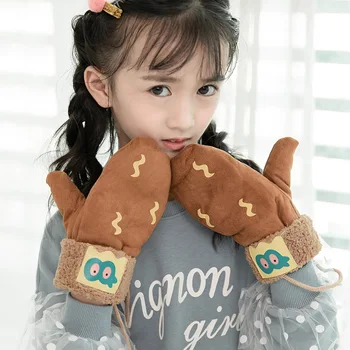 

Warm Gloves Women's Winter Thick plus Velvet Mitten Four Colors Printed Gloves Full Finger Halter Students Gloves