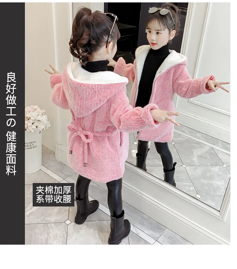 Коллекция года, детское шерстяное пальто для девочек на весну и зиму модный кардиган принцессы, вязаная куртка шерстяное пальто для девочек плотное длинное пальто из искусственного бархата