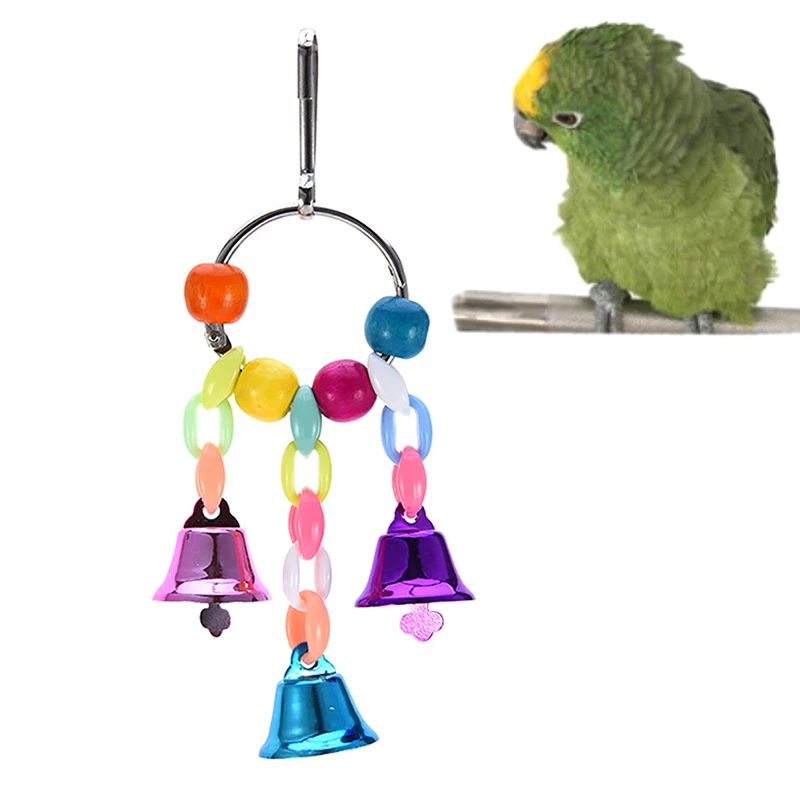 Parrot Toys Wood Birds Standing Chewing Rack Toys Bead Ball Small Bell Parrot Toy Bird Toys Accessories Supplies