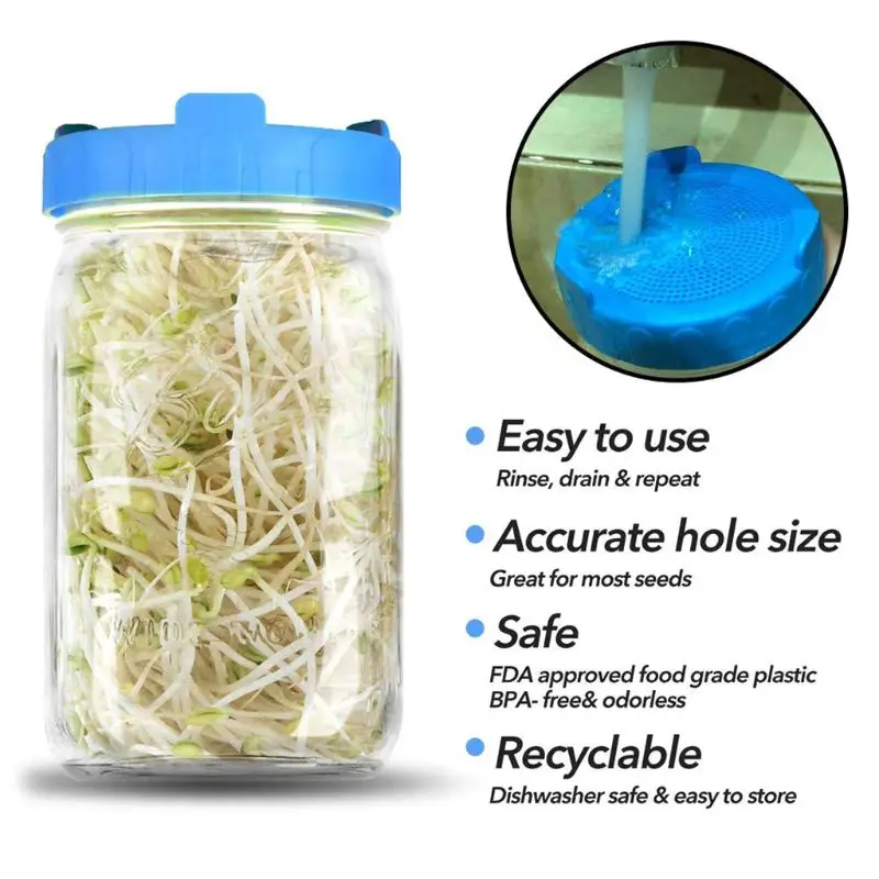 US 2Pcs Plastic Sprouting Strainer Lids Caps 86mm for Wide Mouth Mason Jars 