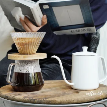 

Hand Brewing Coffee Pot Home Kitchen Pour Over Coffee Maker Reusable Wooden Brackets Glass Coffee Dripper Pot Barista ToolsLA548