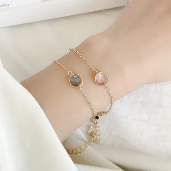 

Korean Stone Gray Bead Bracelet for Women Simple Fashion Pink Bead Gold Colour Chain Bracelet Student Girl Gift 2020 Trend New