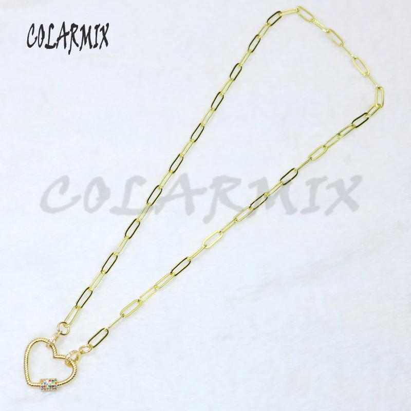 Ожерелье с подвеской в форме сердца, 5 нитей, радужная циркониевая застежка, подвески, 18 дюймов, цепочка для многослойного ожерелья, женское модное ювелирное изделие 50083
