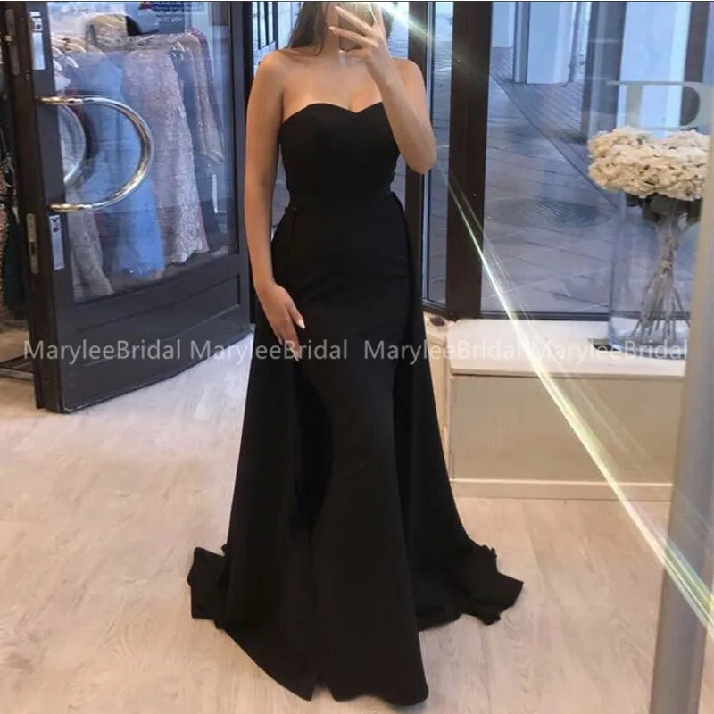 Милое длинное черное вечернее платье русалки со съемным шлейфом Abendkleider Robe de soiree, вечернее платье со шлейфом