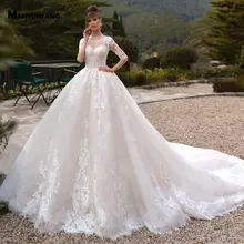 MANYUNFANG Половина рукава; robe de Mariage Роскошные торжественное платье из прозрачной ткани Casamento дизайн кружева свадебное платье