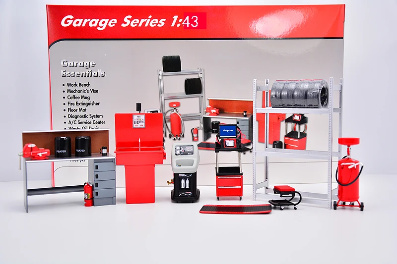 

1:43 Scale model Alloy diecast Car Garage Repair Scene Tools Set vehicle Maintenance gadget Diorama kits Toys Gift Decoration