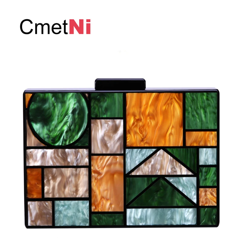 

Elegant Evening Bags Vintage Patchwork Women Messenger Acrylic Bags Geometric Pattern Clutches Party Prom Day Handbags Purses