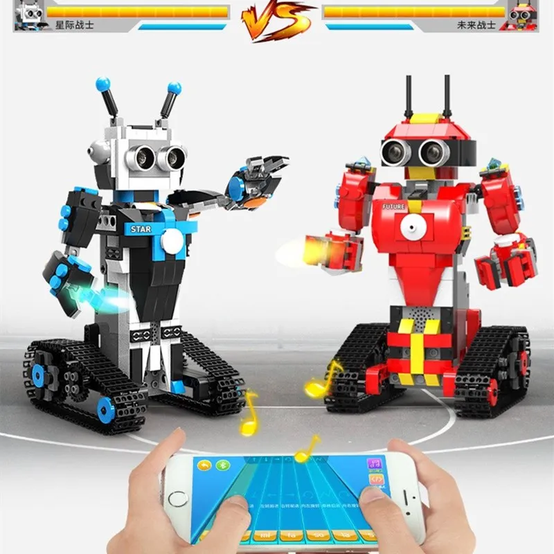 Assembled Building Blocks Intelligent Programming RC Robot 2.4G Dual Remote Control Mode Gravity Sensor Voice Control Robot Toy 5