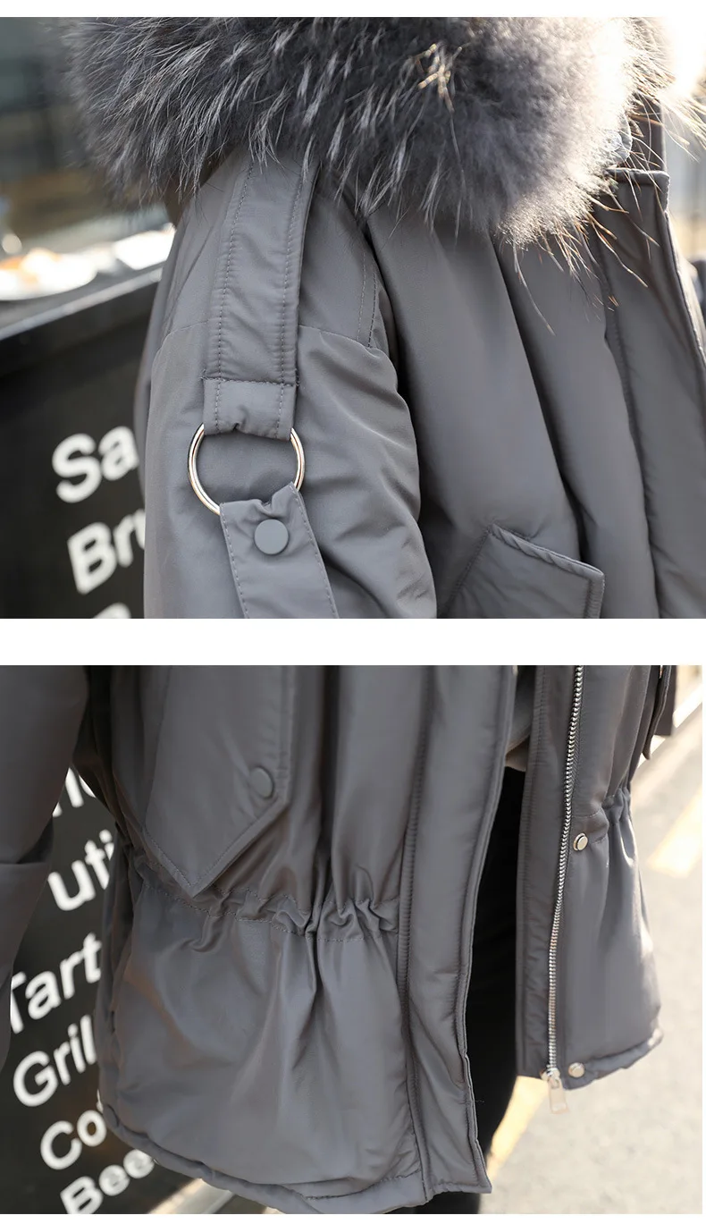 Large Fur Collar down Jacket Women's Short Winter New Style Korean-style Loose-Fit Waist Hugging Short-height Thick-Style F