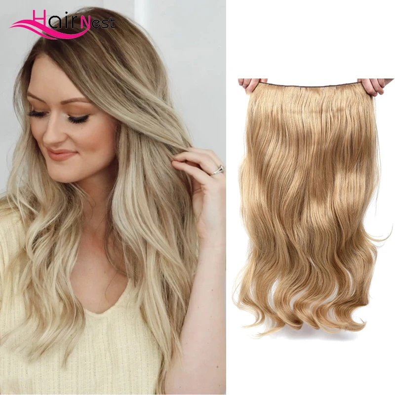 

Hair Nest Natural Wavy Hair Clip In Hair Extensions 24 inch Black Heat Resistant Fiber 4 Clips In One Piece Synthetic Hair