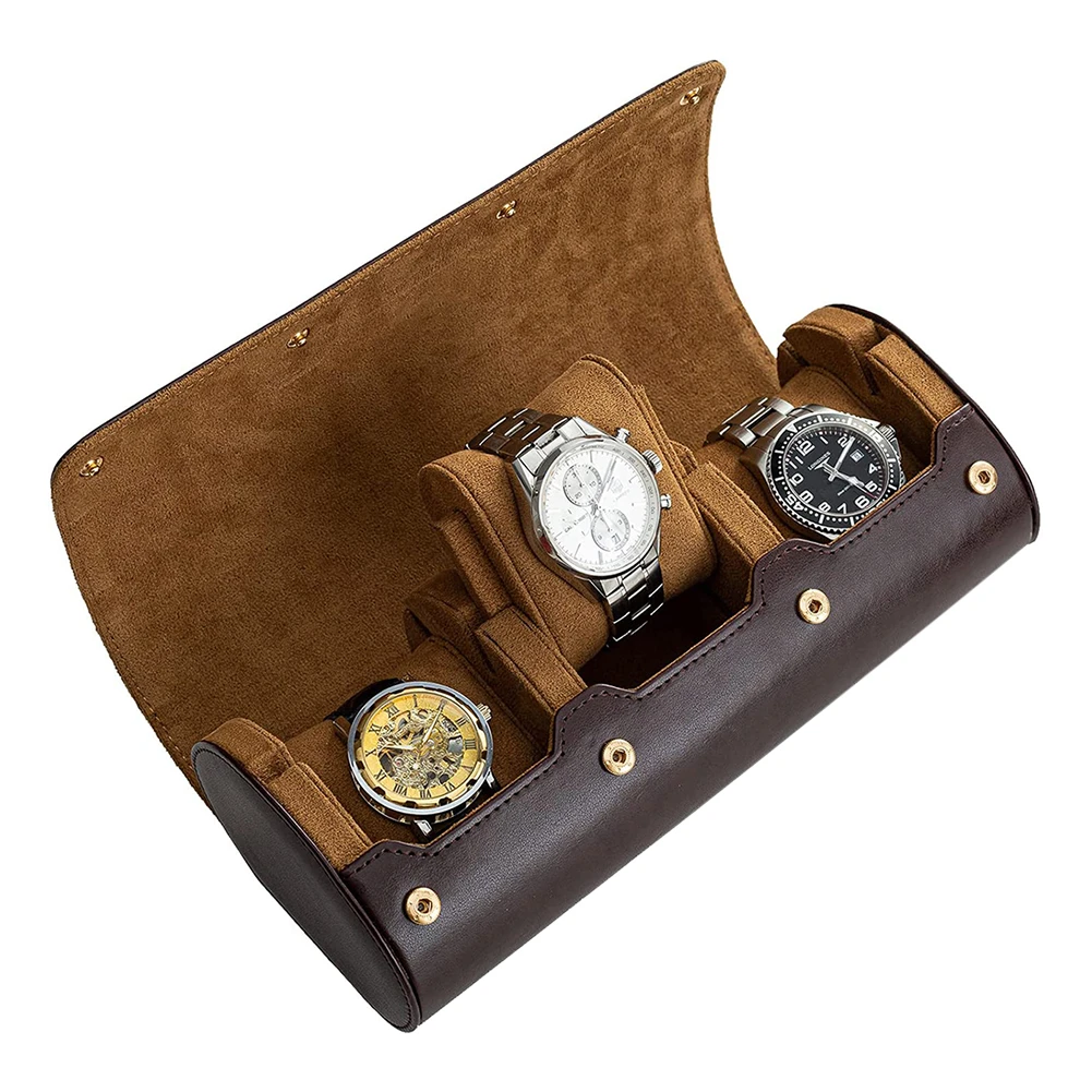 3 Slots Watch Storage Box Chic Vintage Leather Watch Organizer Travel Case Portable Watch Roll Box Slid in Out Watch Holder Gift smart watch premium elegant