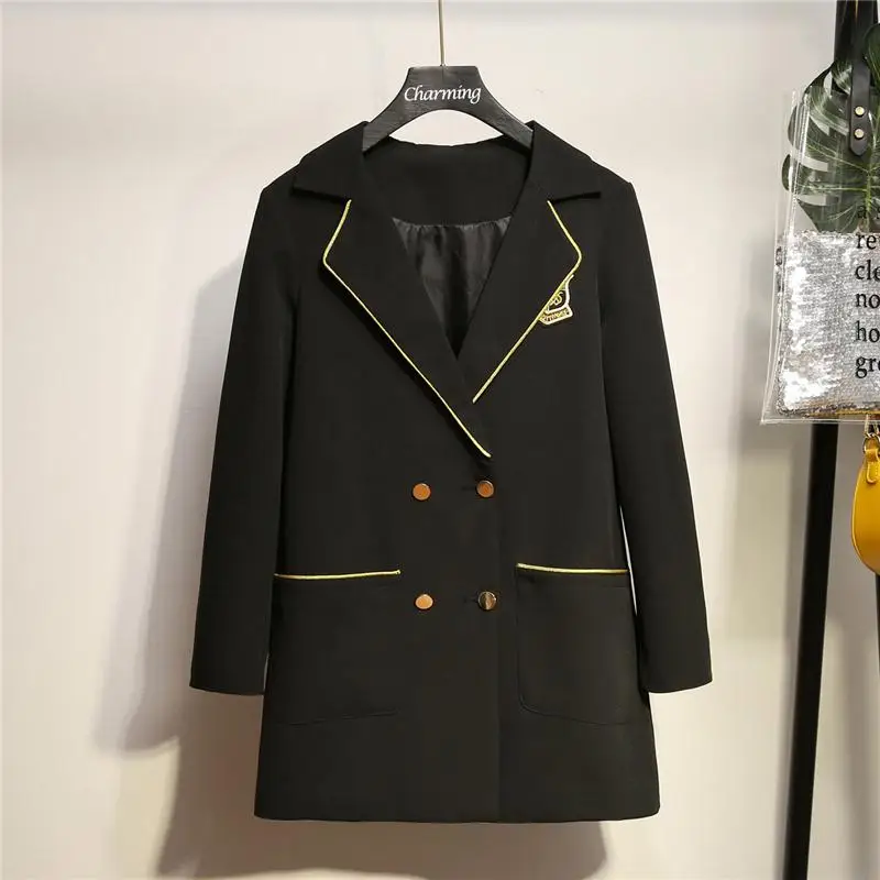 

XL-5XL Plus size Autumn Winter Women Blazer Suit Black Office Jackets Double Breasted Suit 4XL Large Preppy Style Blazers Coats