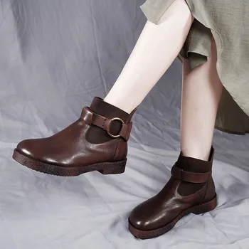 

Women's genuine leather boots artistic retro handmade shoes autumn winter New soft back thick back women's ankle boots