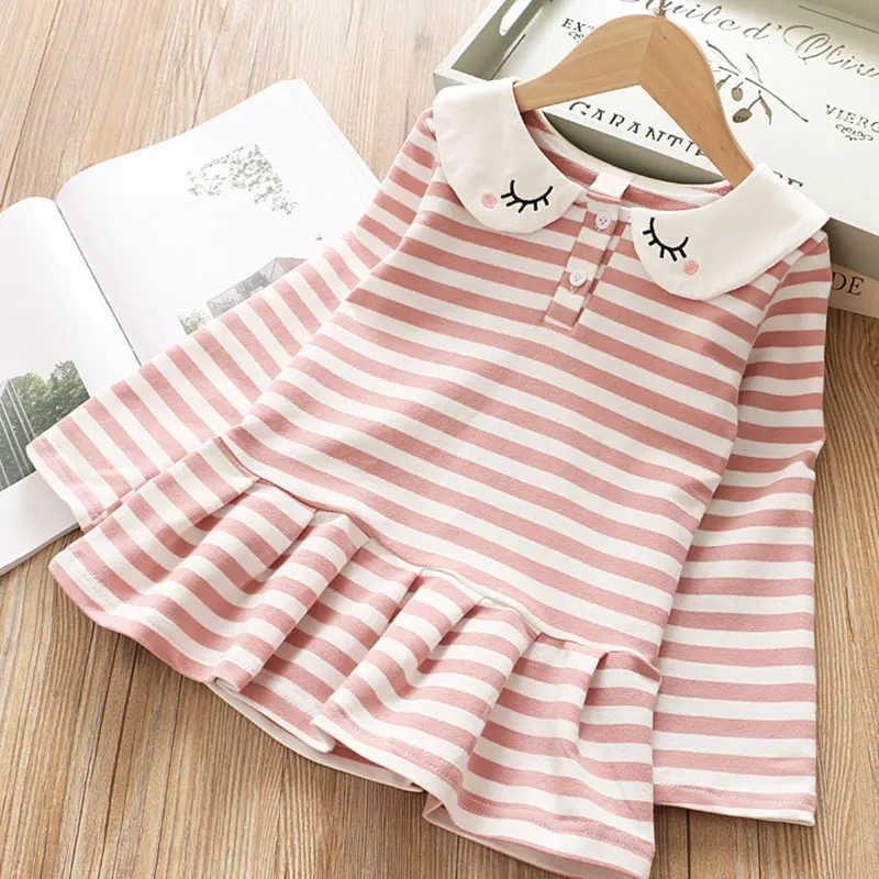 AH056pink Повседневные платья для девочек «меларио» новые красивые модные платья в полоску с бантиком для маленьких девочек летнее платье на возраст от 2 до 7 лет - Цвет: AH056pink