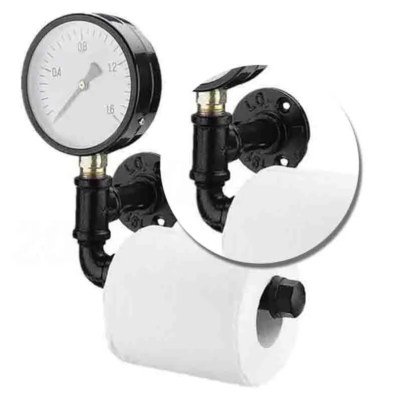 1X Paper Roll Holder Wall Mounted Rustic Pipe Metal Iron Art Toilet Paper Roll Holder Rack Bathroom Orginazer