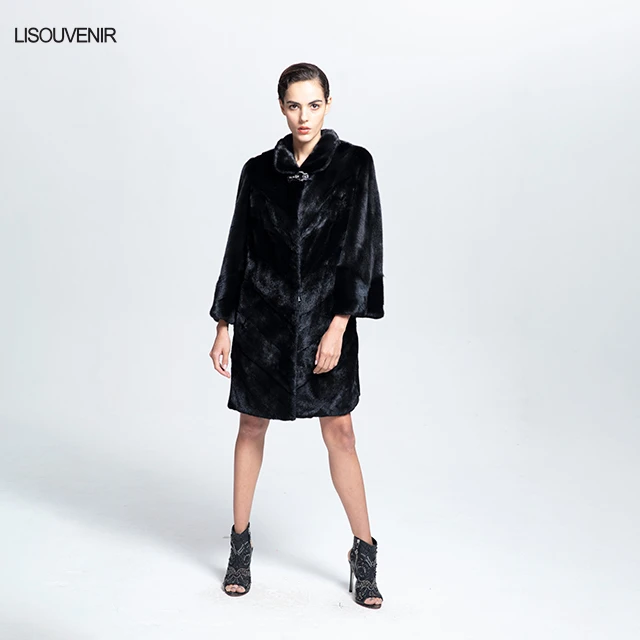 Lisouvenir Новое модное Настоящее меховое пальто из норки меховая одежда теплая Роскошная зимняя куртка из натурального меха норки с воротником-стойкой для женщин
