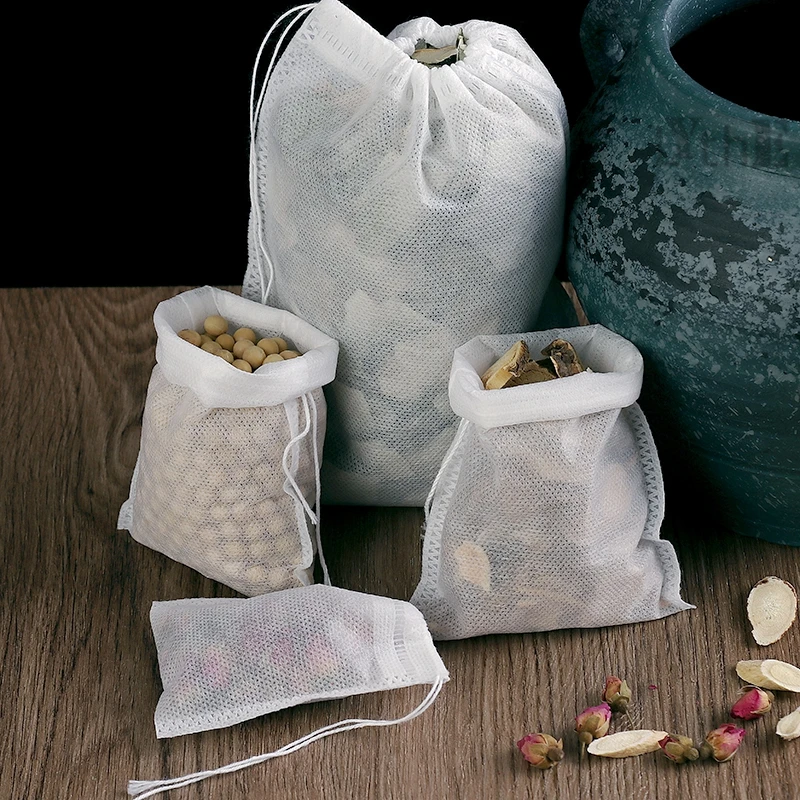 100 sachets de thé jetables de grande taille (15 x 20 cm ou 20 x 30 cm) avec filtre et fermeture à cordon, en tissu non tissé._voghion.com