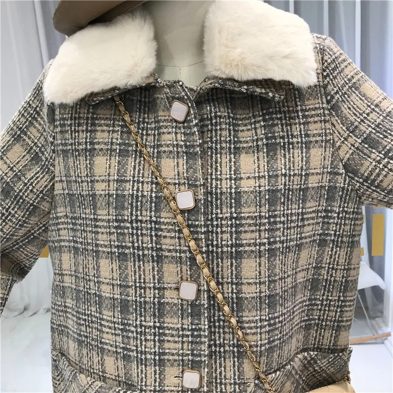 Клетчатое Женское зимнее легкое пальто Mujer Invierno зимнее однобортное пальто с отложным воротником и широкими карманами