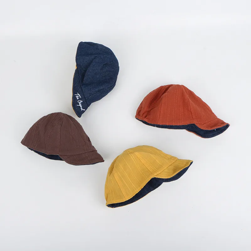 Новая Осенняя детская Кепка в Корейском стиле, двухсторонние джинсовые зимние шапки для малышей, детская бейсбольная кепка s