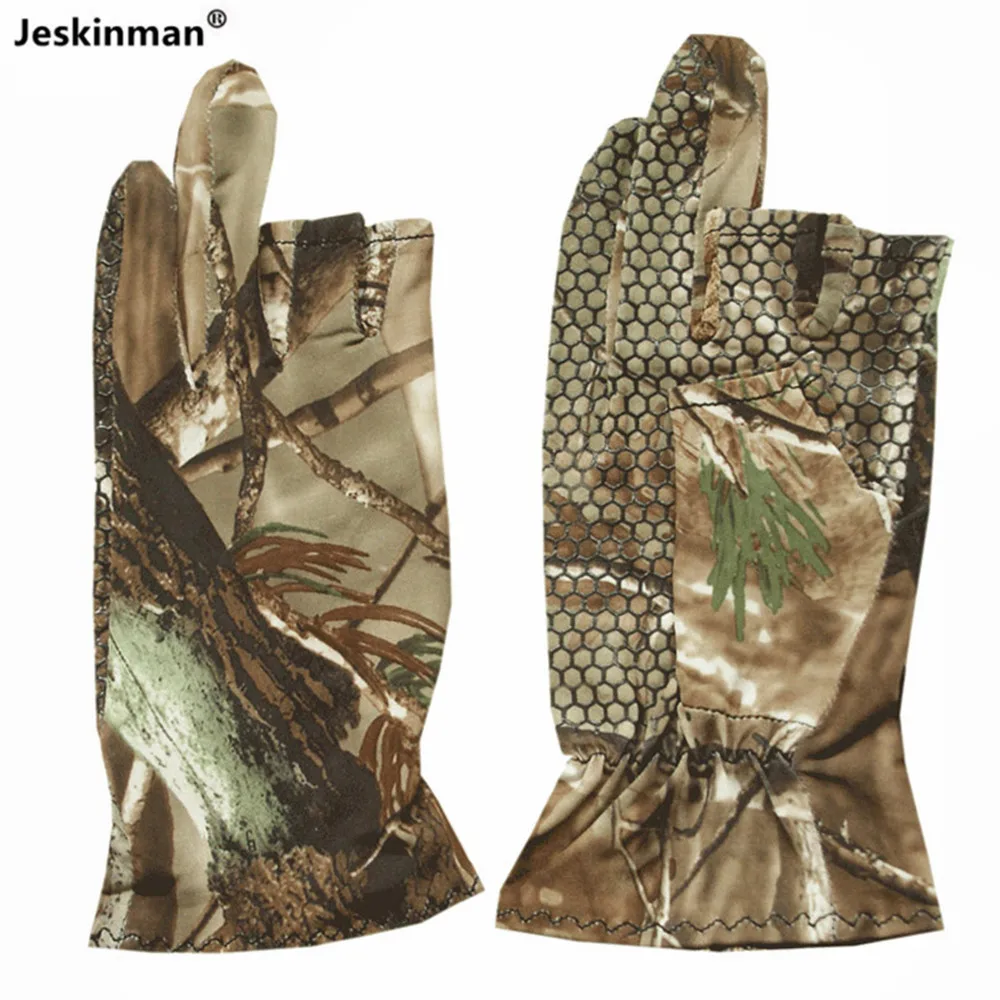 Summer Sun Protection Anti-Skid Fishing Gloves Three Finger Cut Mitten Ultra Thin Breathable Bionic Camouflage Hunting Gloves