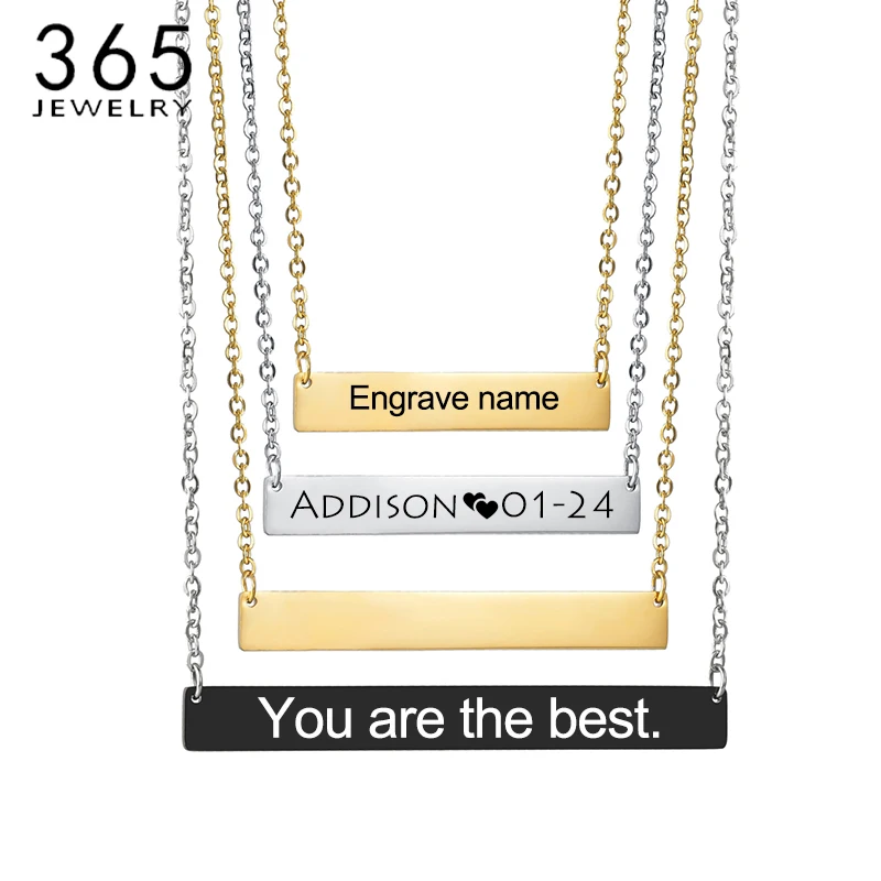 3 Colors Personalized Blank Bar Necklace Stainless Steel Custom Name Plate Necklace Can Engrave Word Letters Bridesmaid Jewelry