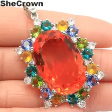 56x37 мм многоцветный большой овальной формы оранжевый цитрин перидот Аквамарин фиолетовый танзанит серебряный кулон