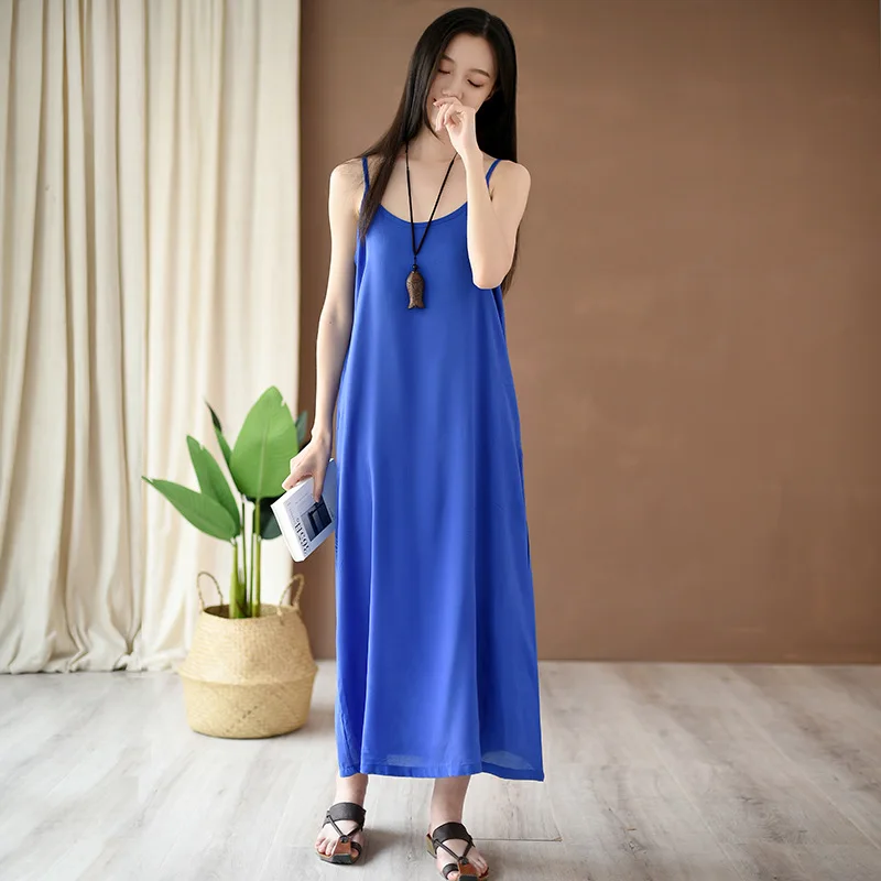 

Plus size for women Slips Spaghetti Strap Dress Women Cotton Thin Long full Slip Solid Summer Loose Casual Tank Petticoat Dress