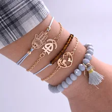 HWASY1804 популярное ювелирное изделие сердце карта бисерные ювелирные изделия простой диск кисточкой кулон пять частей браслет