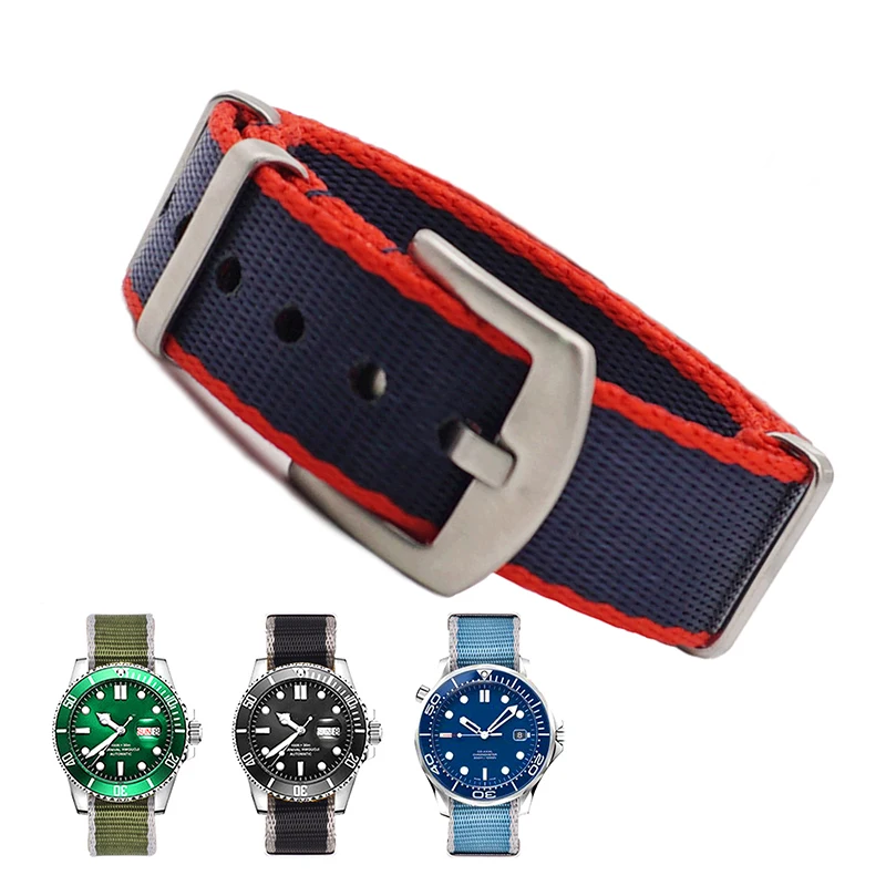 

Quality Nylon Blue-red Border Color Wristbands Seatbelt Nato Strap Nato Watch Band 22mm