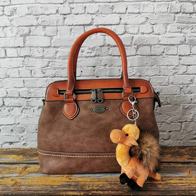 Женская сумка в стиле ретро, сумочка из натуральной кожи, сумка через плечо, роскошные дизайнерские сумки, женская сумка-тоут, высокое качество, Mac a - Цвет: Coffee And Camel