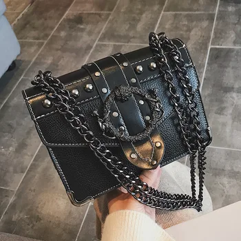 

European Fashion Female Square Bag 2020 New Quality PU Leather Women's Designer Handbag Rivet Lock Chain Shoulder Messenger bags